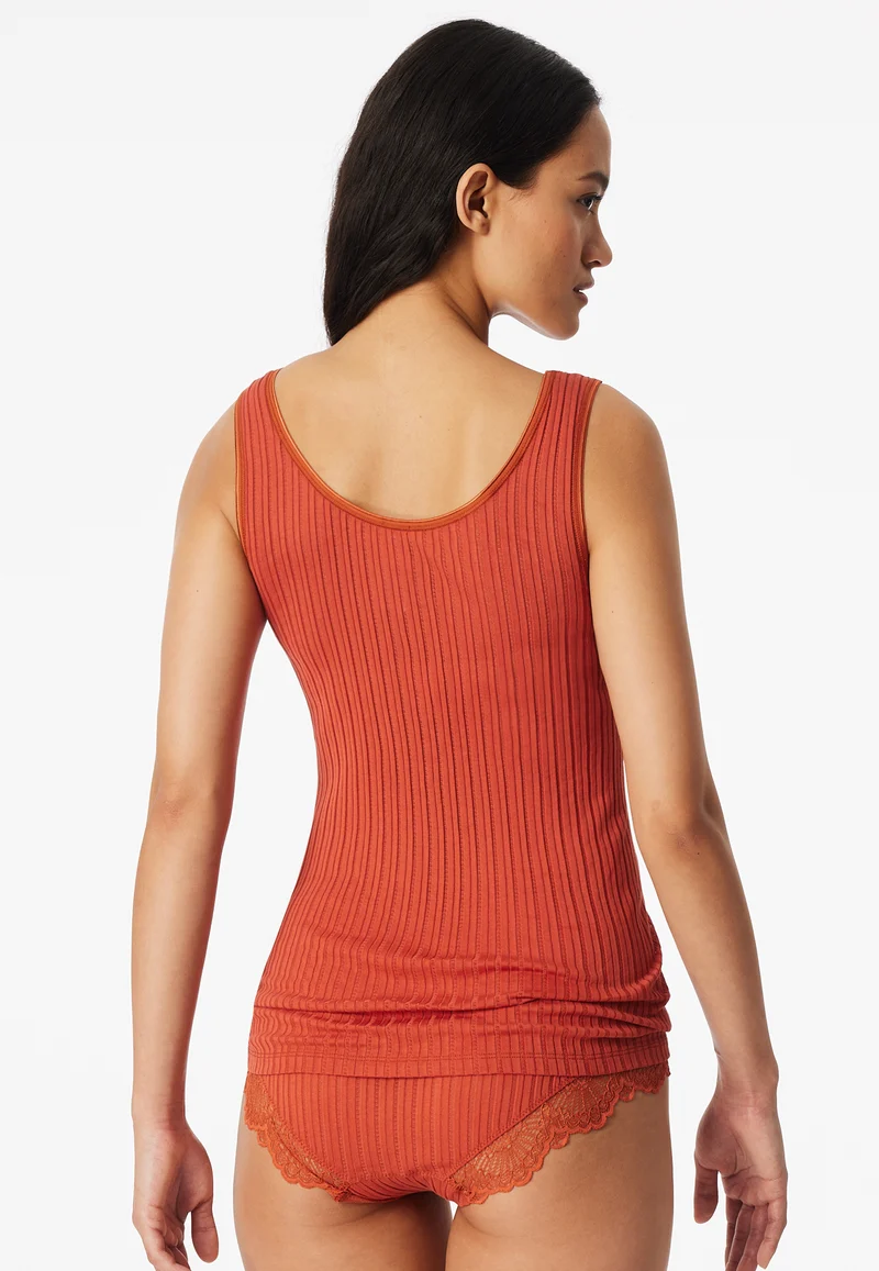 Tank Top Feinripp V-Ausschnitt mit Spitze Orange - Revival Marie