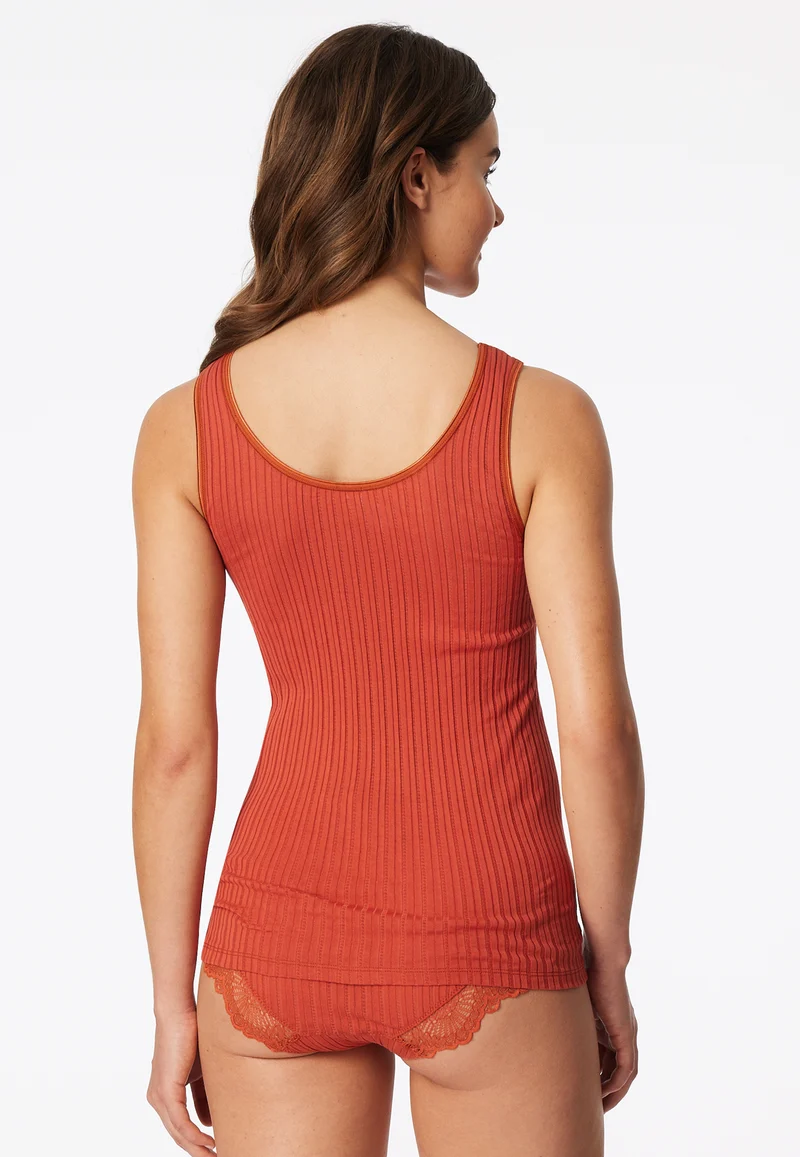 Tank Top Feinripp V-Ausschnitt mit Spitze Orange - Revival Marie