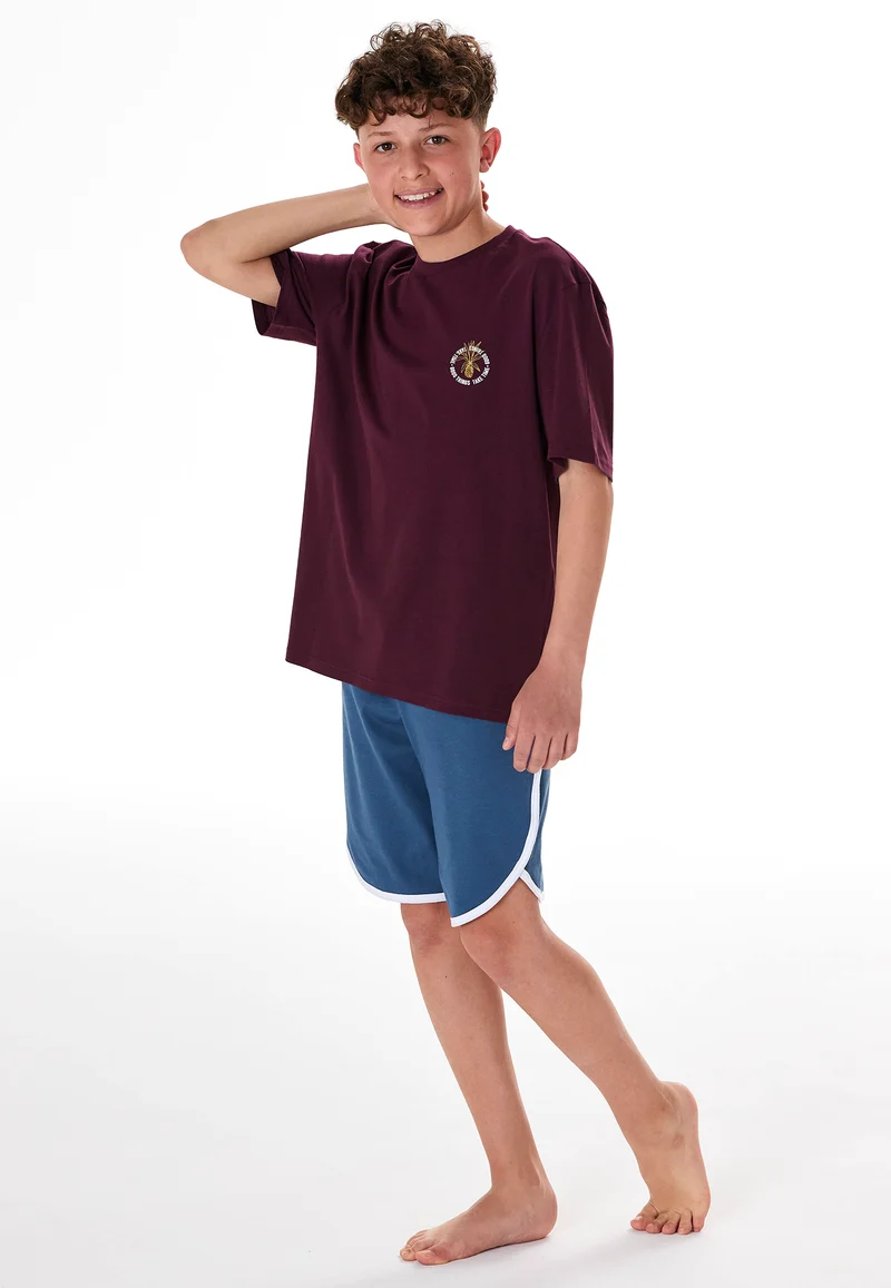 Schlafanzug kurz Bordeaux/Blau - Teens Nightwear