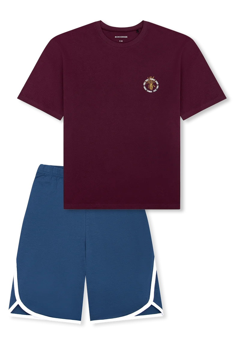 Schlafanzug kurz Bordeaux/Blau - Teens Nightwear