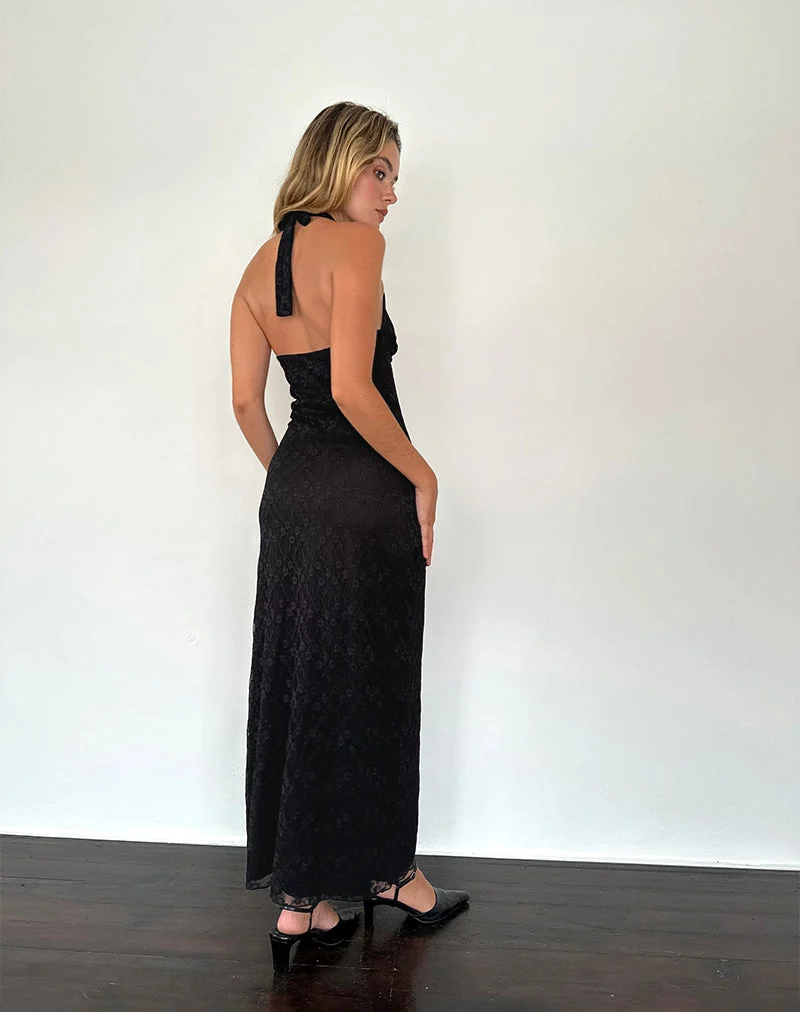 Atma - Robe longue dos nu en dentelle Canina - Noir