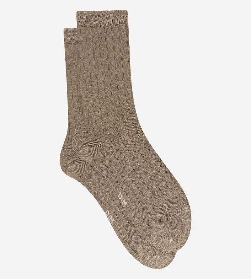Chaussettes femme côtelées satinées beige doré La Mode