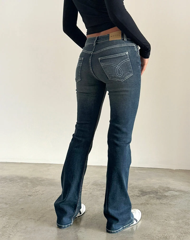 Jeans Bootleg à taille basse en Vintage Indigo à piqûres épaisses