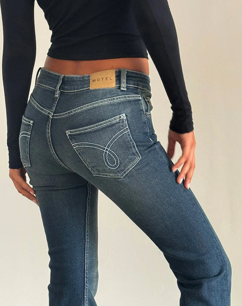 Jeans Bootleg à taille basse en Vintage Indigo à piqûres épaisses