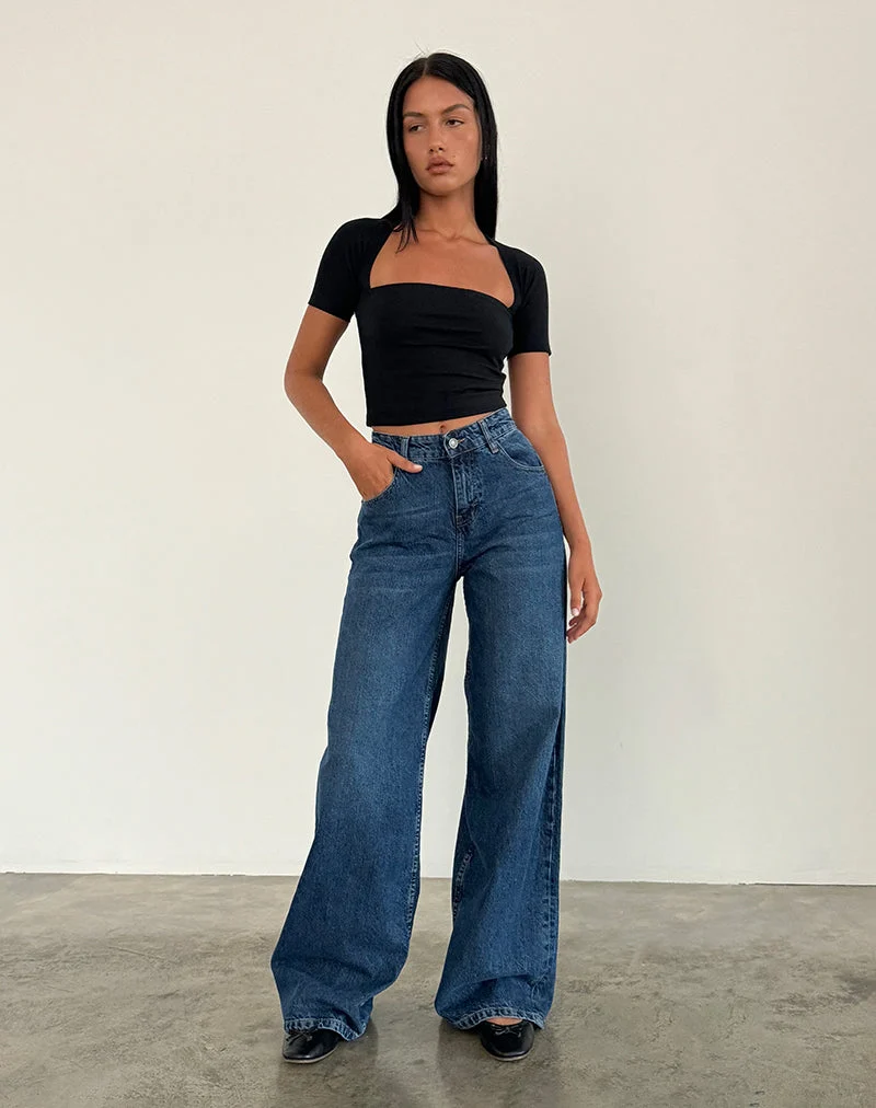 Jeans extra larges et spacieux en bleu moyen usagé