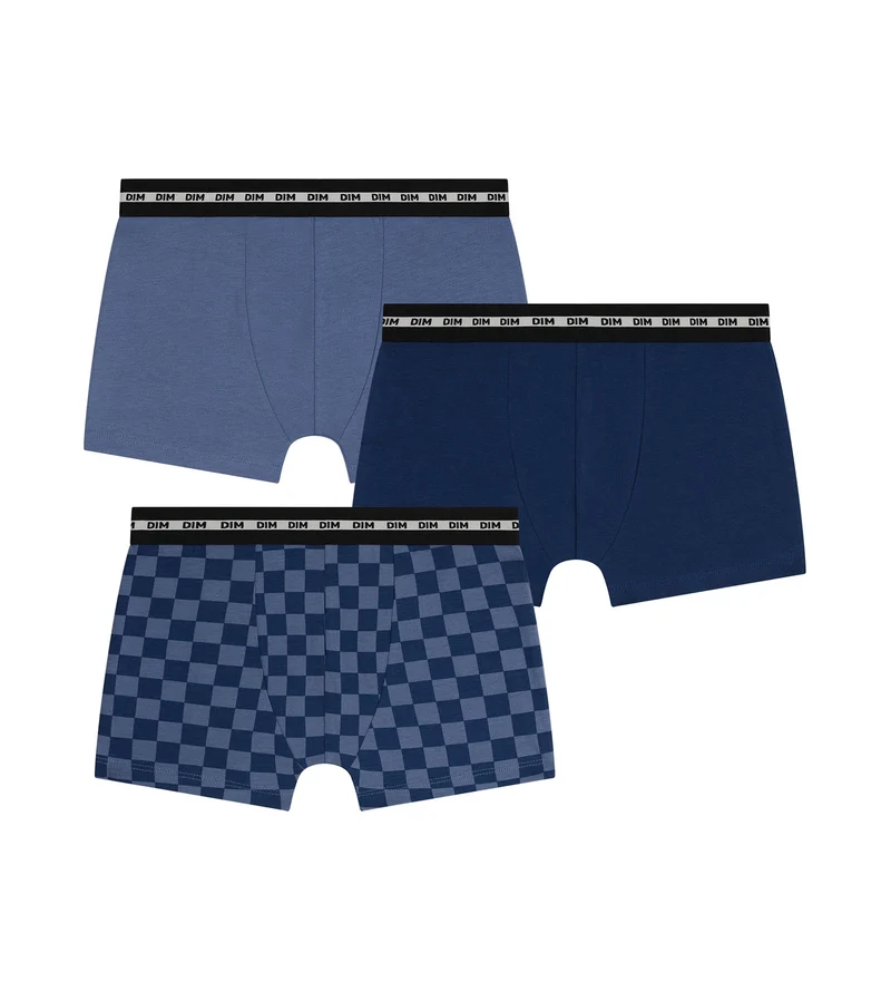 Lot de 3 boxers enfant Damier Bleu Dim Coton Stretch