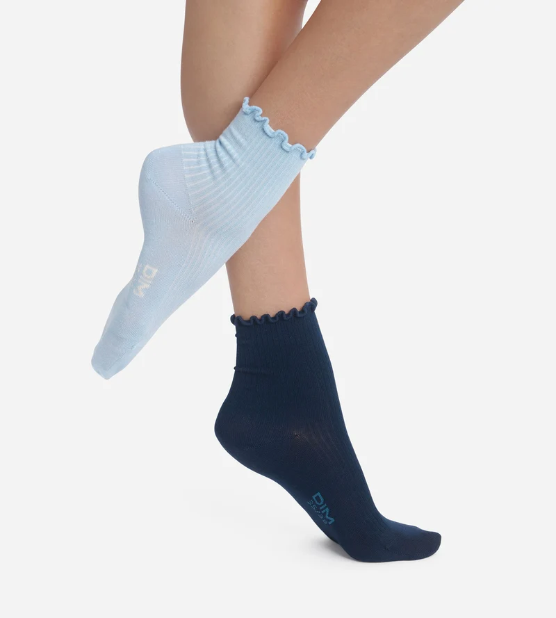 Lot de 2 paires de chaussettes femme à volants Marine Dim Modal