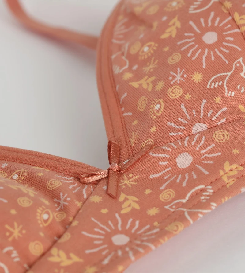 Soutien-gorge fille coton stretch Ocre à fleurs Les Pockets