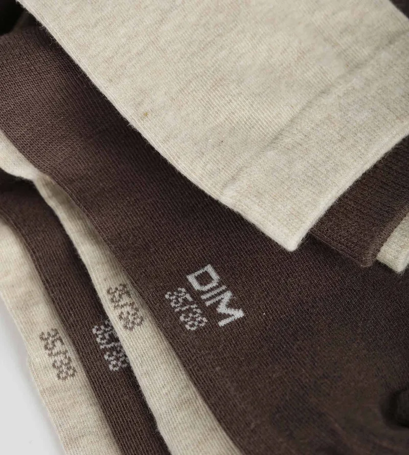 Lot de 2 paires de chaussettes femme Marron Beige Dim Coton