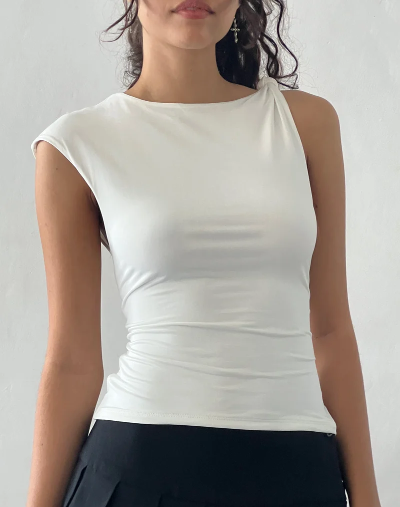 Cambrie - Top sans manches asymétrique - Ivoire