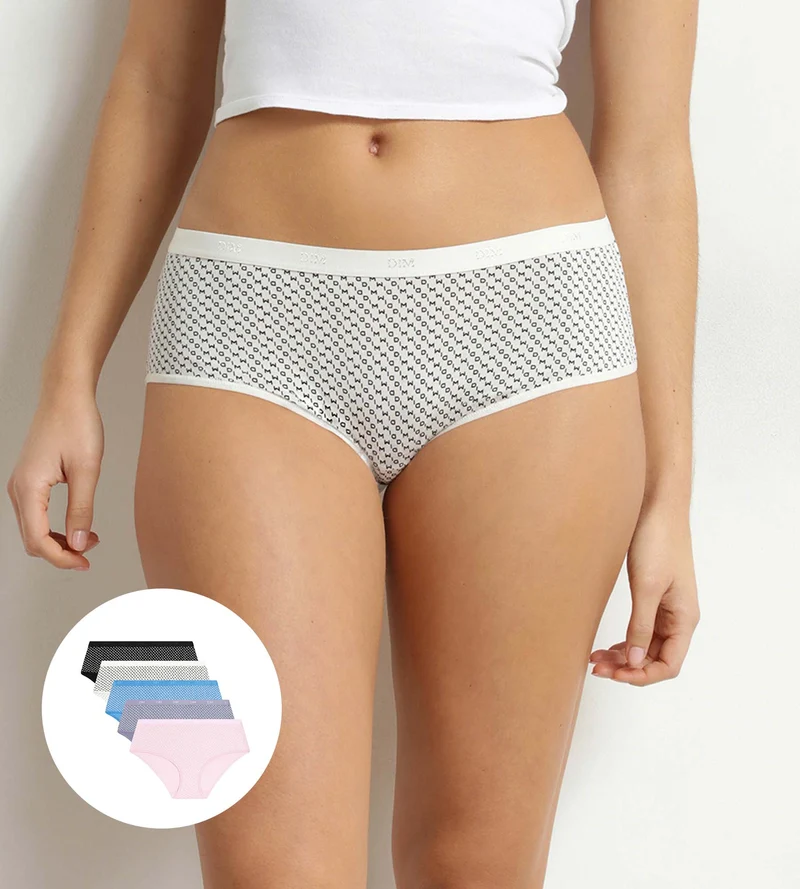 Lot de 5 boxers femme coton stretch logo Dim Les Pockets