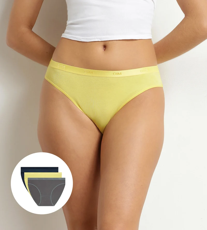 Lot de 3 slips femme coton stretch Bleu Jaune Les Pockets Ecodim