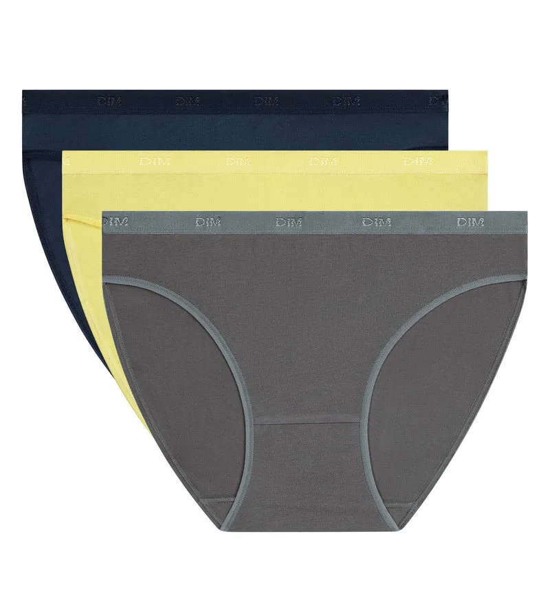 Lot de 3 slips femme coton stretch Bleu Jaune Les Pockets Ecodim