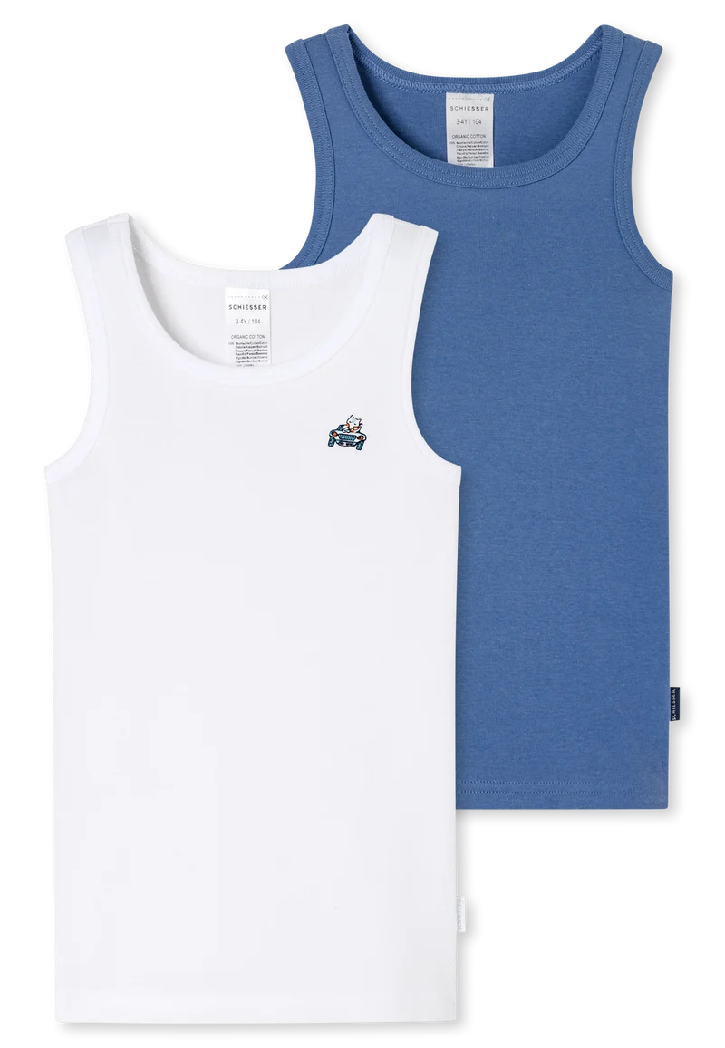 Unterhemd 2er-Pack Blau/Weiss - Fine Rib