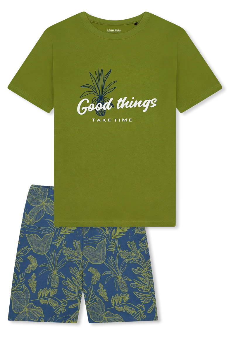 Schlafanzug kurz Grün/Blau gemustert - Teens Nightwear