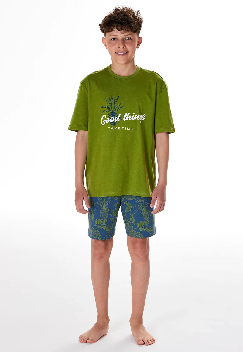 Schlafanzug kurz Grün/Blau gemustert - Teens Nightwear