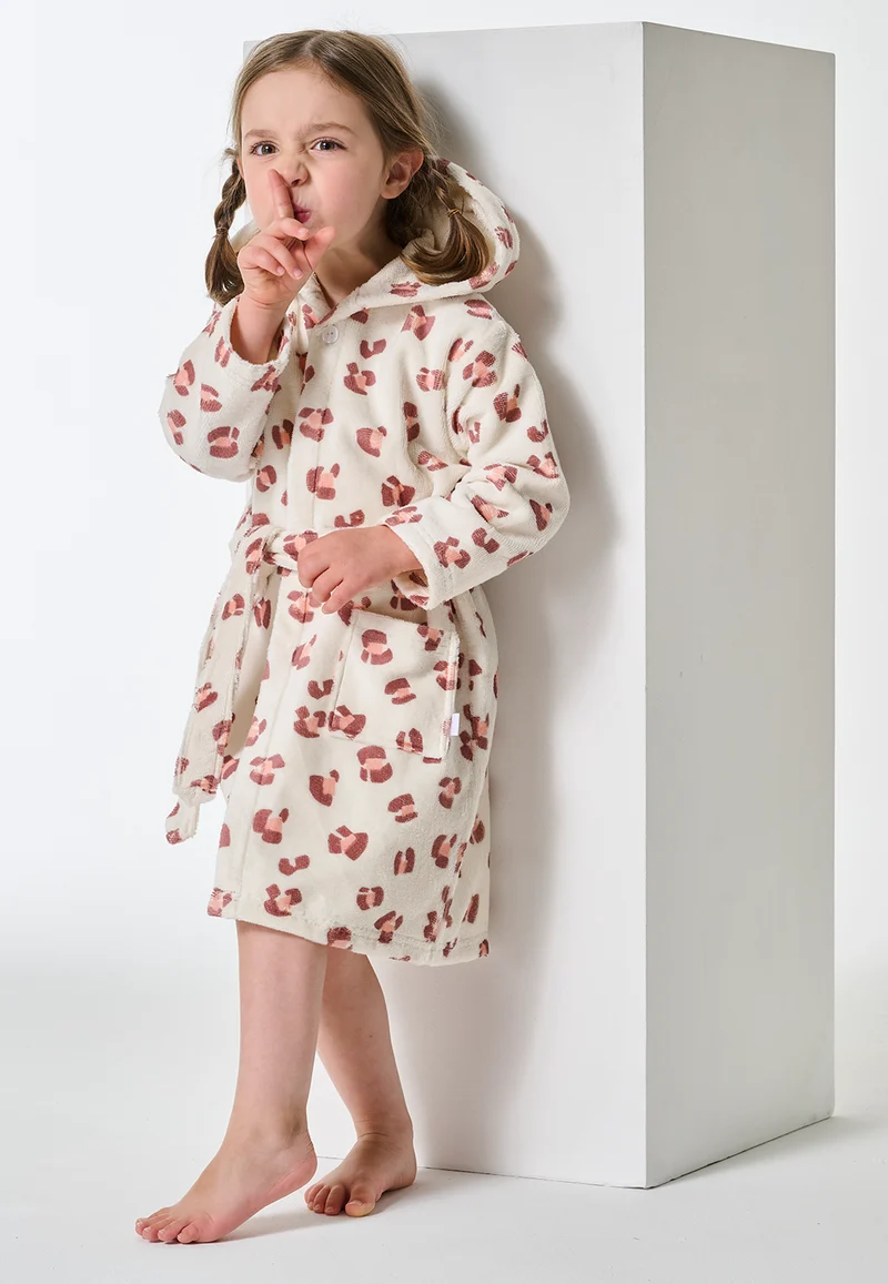 Bademantel mit Kapuze Velours Weiss - Kids Nightwear