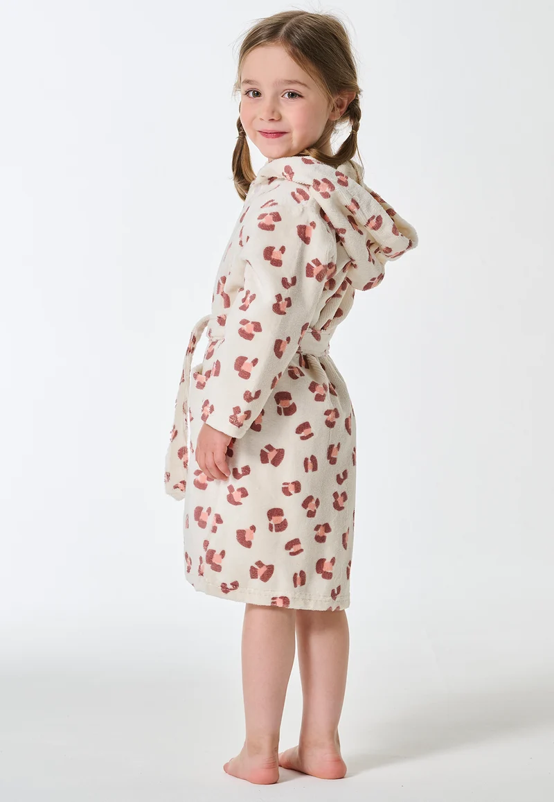 Bademantel mit Kapuze Velours Weiss - Kids Nightwear