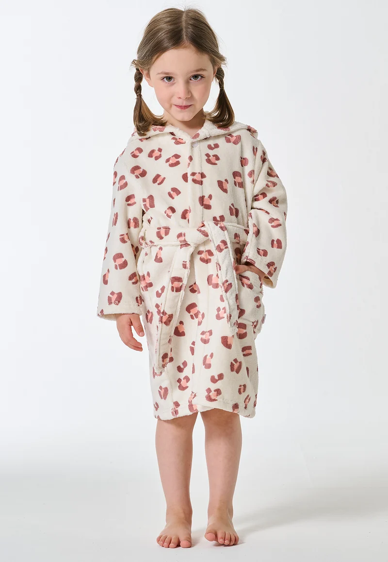 Bademantel mit Kapuze Velours Weiss - Kids Nightwear