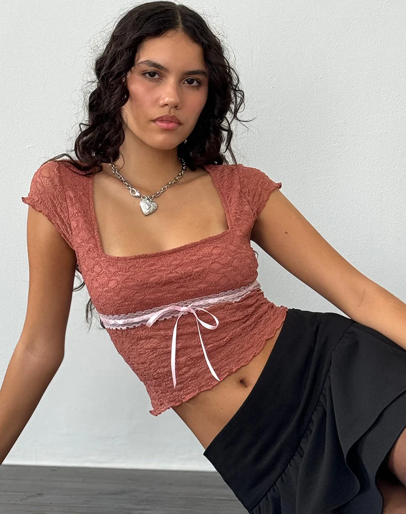 Top en dentelle Sherine, rose flétri
