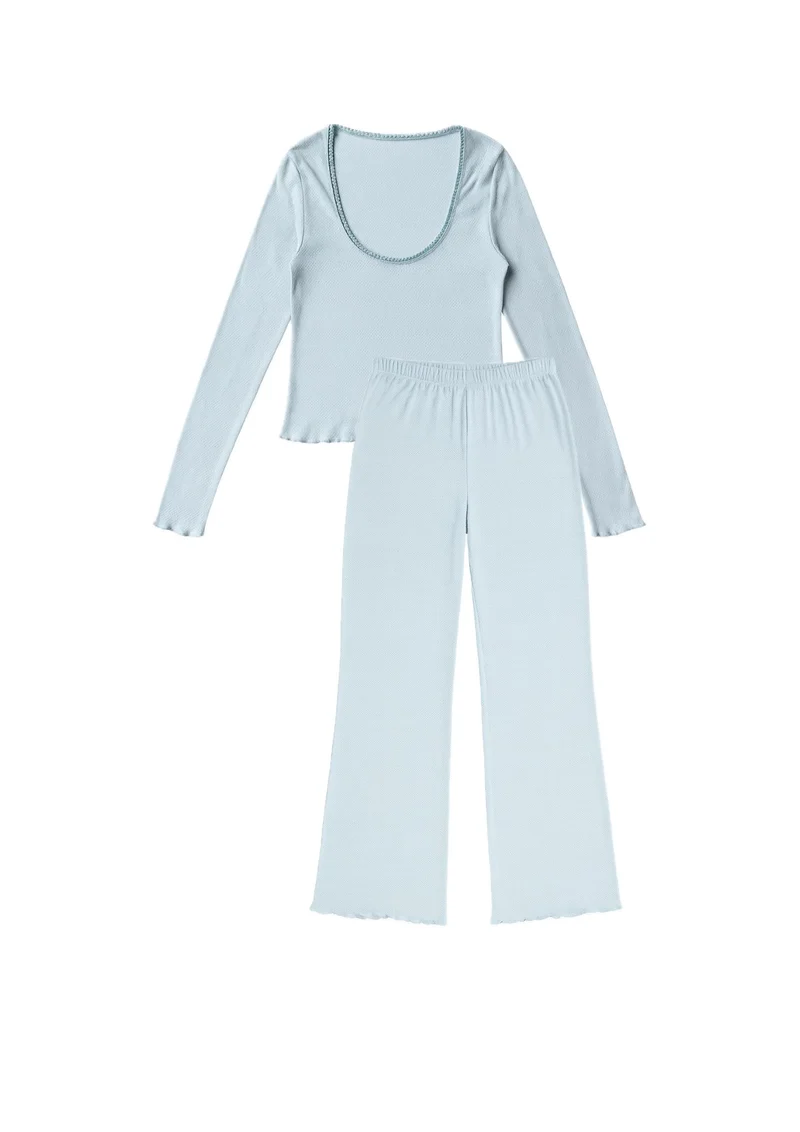 Pyjama Long Pointelle Coton BIO - Bleu ciel