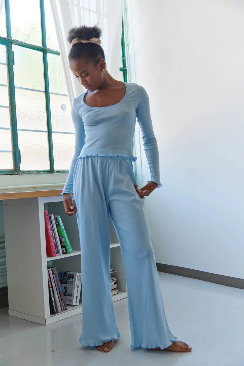 Pyjama Long Pointelle Coton BIO - Bleu ciel
