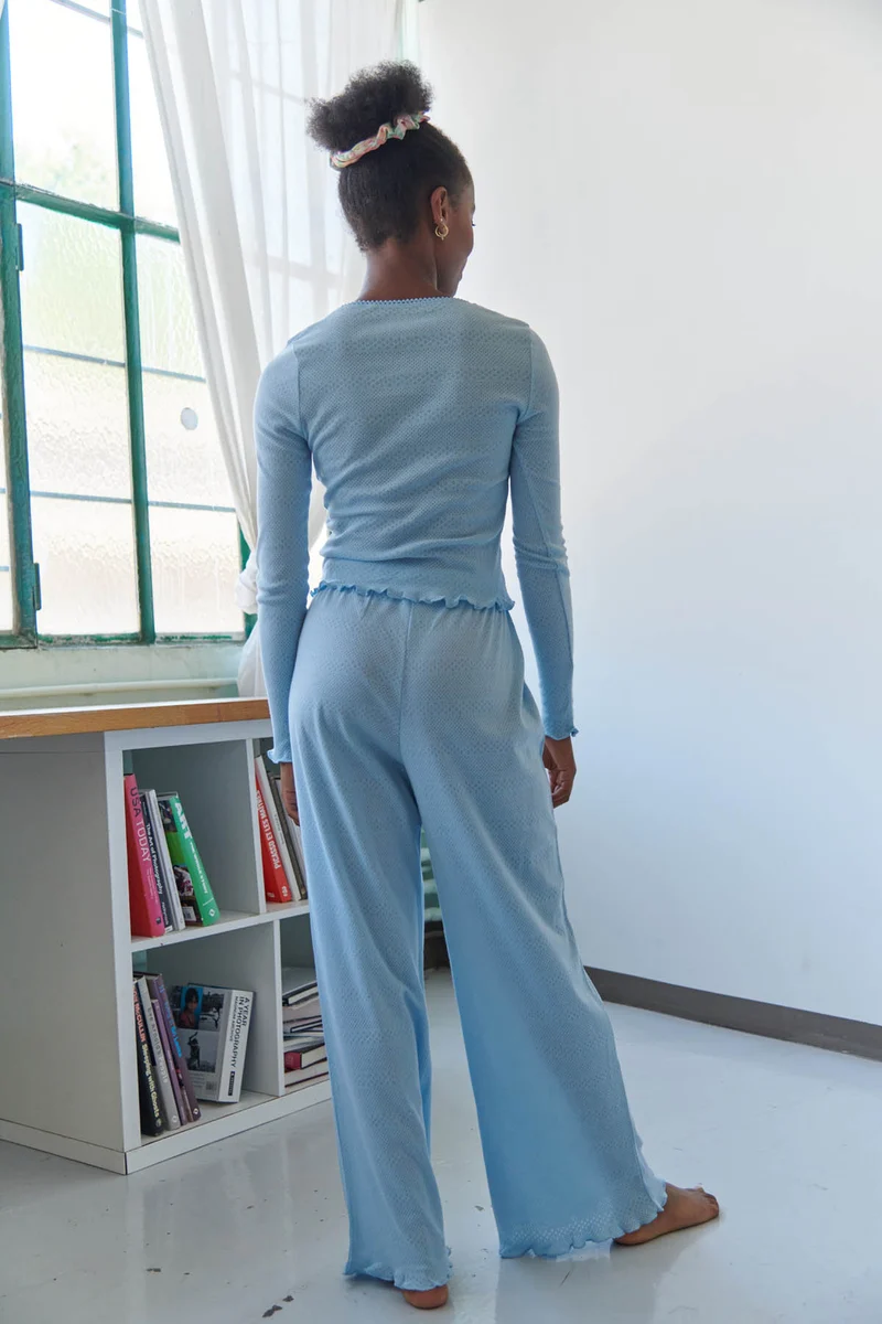 Pyjama Long Pointelle Coton BIO - Bleu ciel