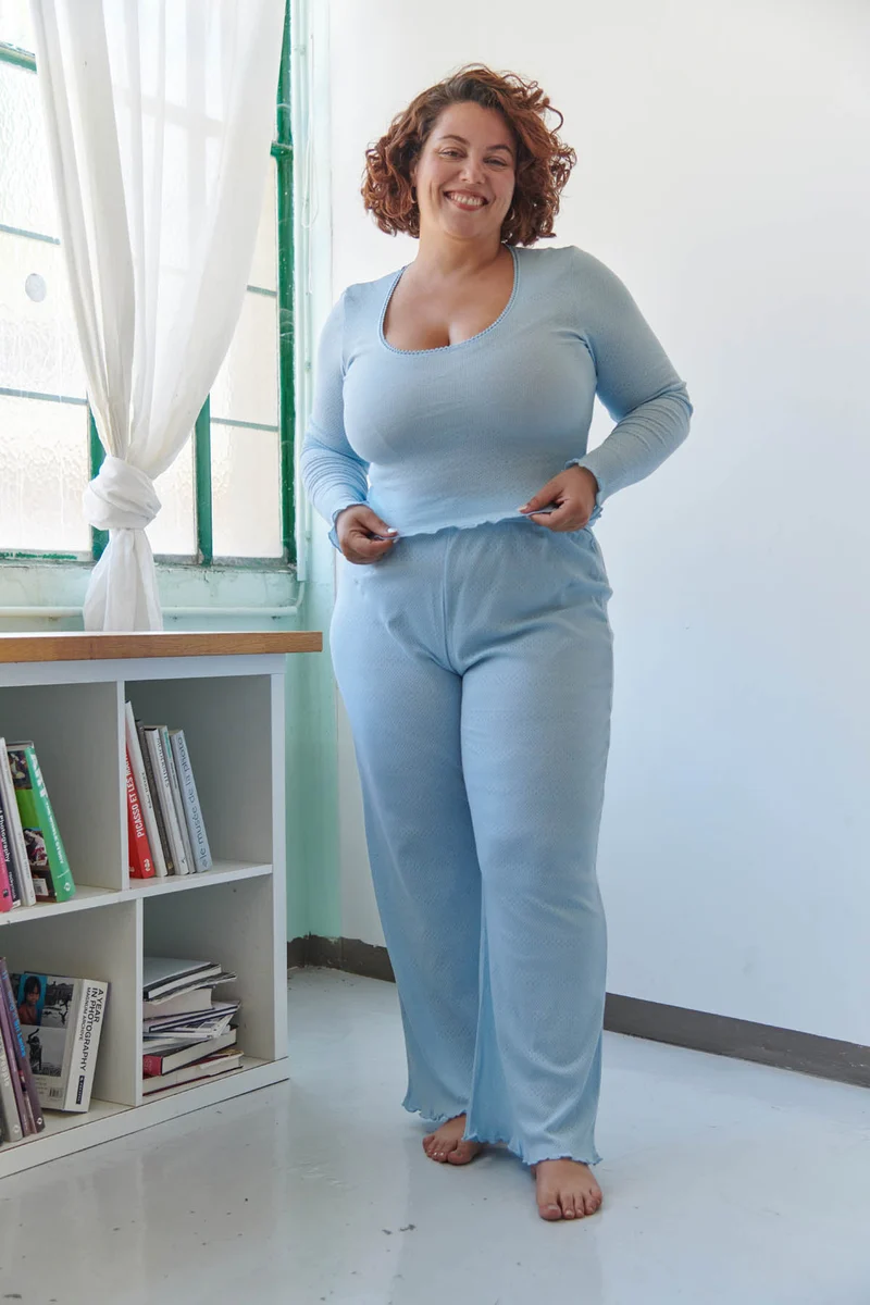 Pyjama Long Pointelle Coton BIO - Bleu ciel