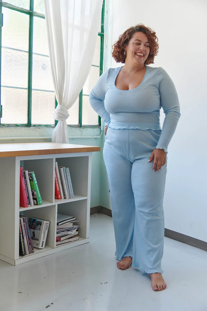Pyjama Long Pointelle Coton BIO - Bleu ciel