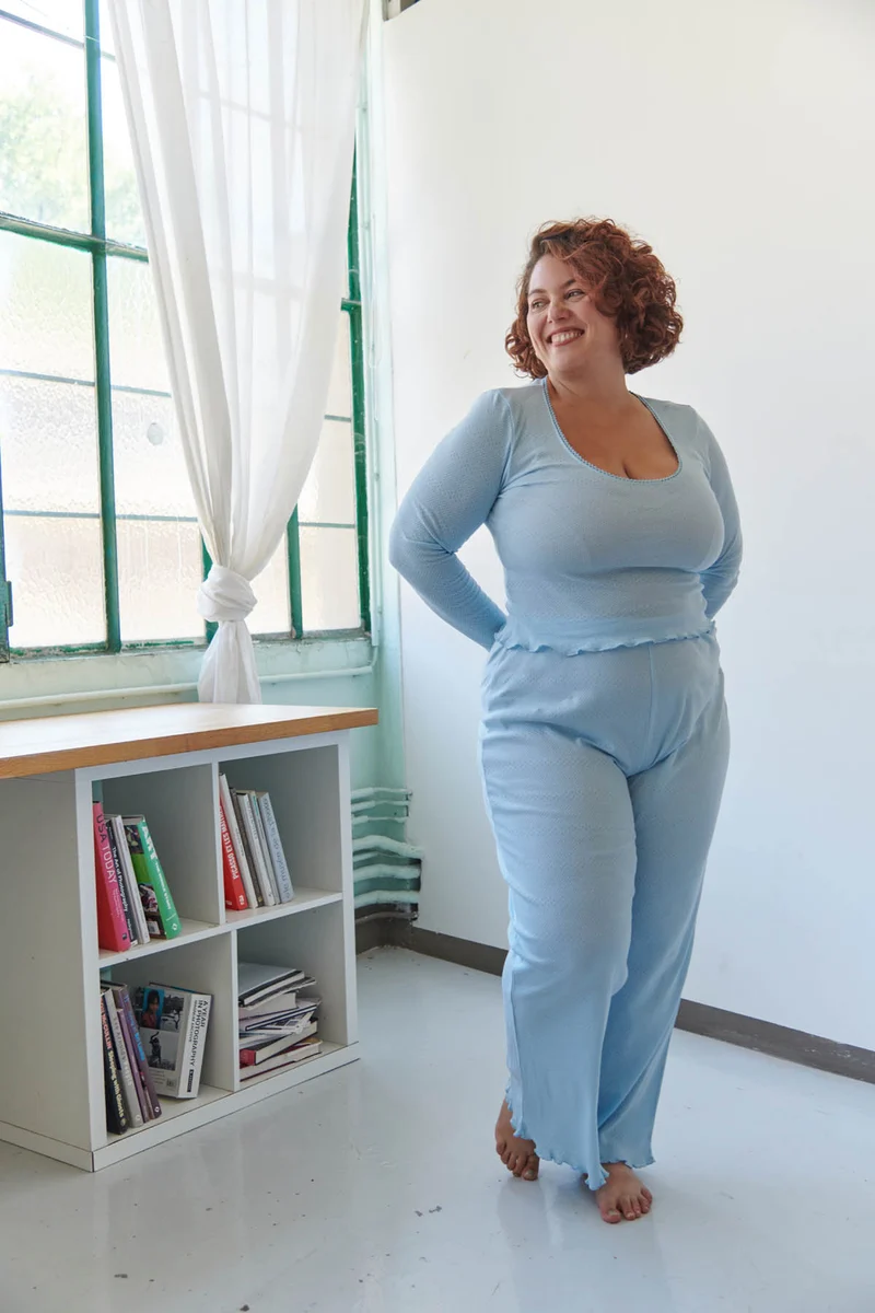 Pyjama Long Pointelle Coton BIO - Bleu ciel
