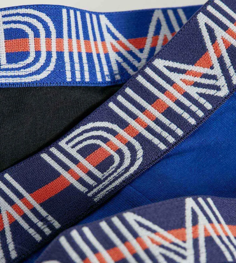 Lot de 3 boxers garçon coton stretch ceinture contrastée Bleu EcoDim