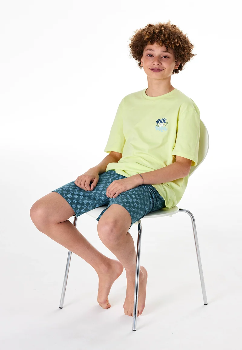 Schlafanzug kurz Gelb/Blau gemustert - Teens Nightwear