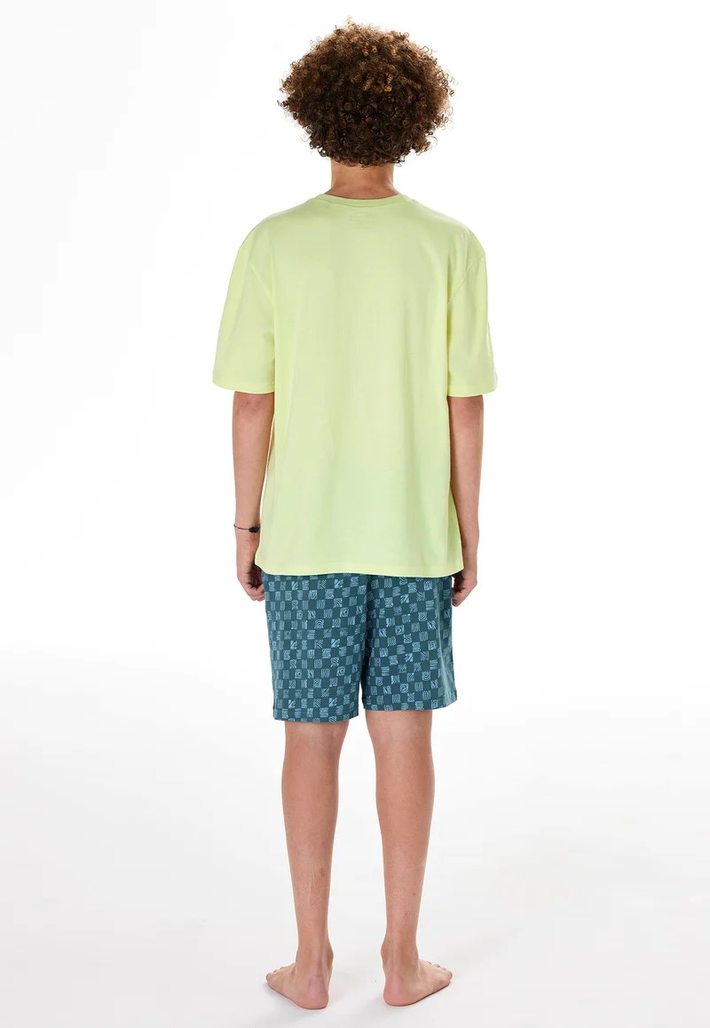 Schlafanzug kurz Gelb/Blau gemustert - Teens Nightwear