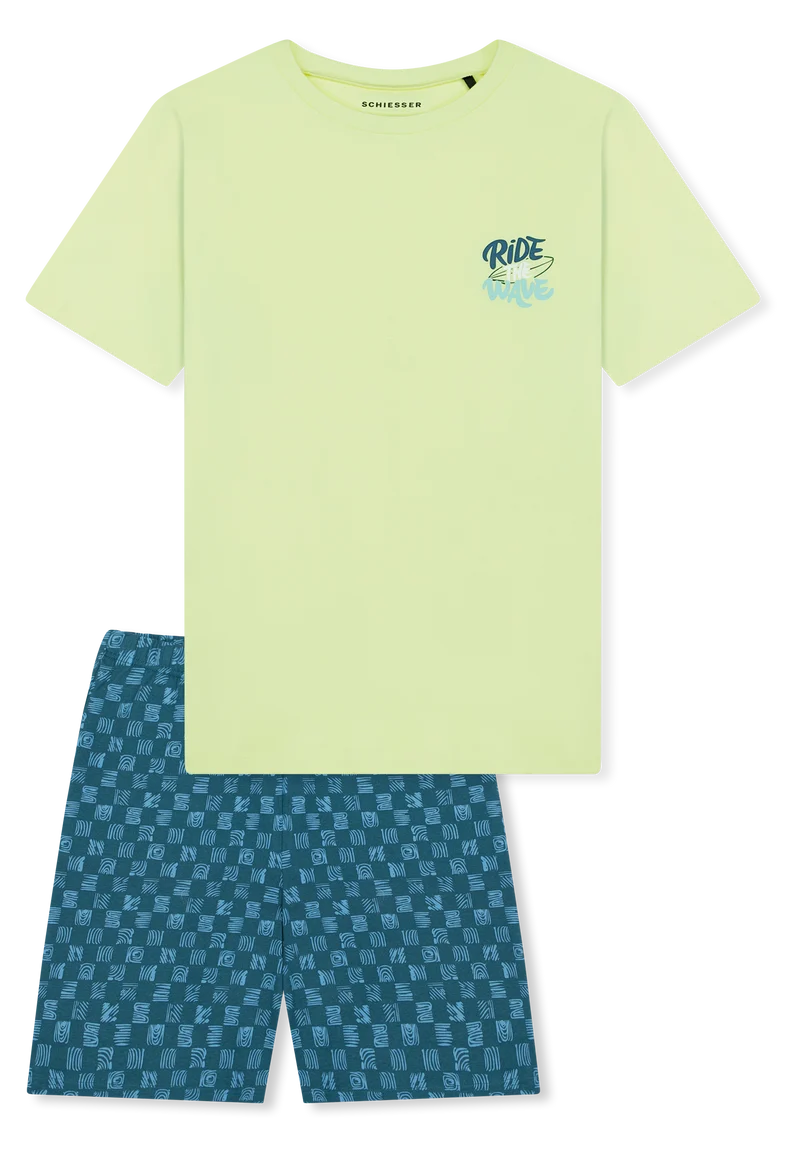Schlafanzug kurz Gelb/Blau gemustert - Teens Nightwear