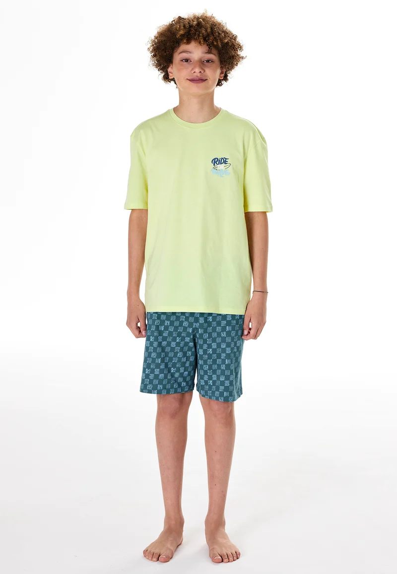 Schlafanzug kurz Gelb/Blau gemustert - Teens Nightwear