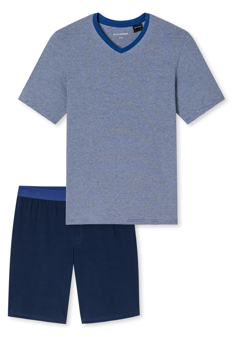 Schlafanzug kurz Blau gestreift - 95/5