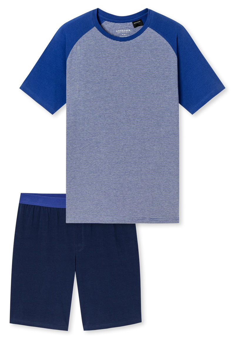 Schlafanzug kurz Blau gemustert - 95/5