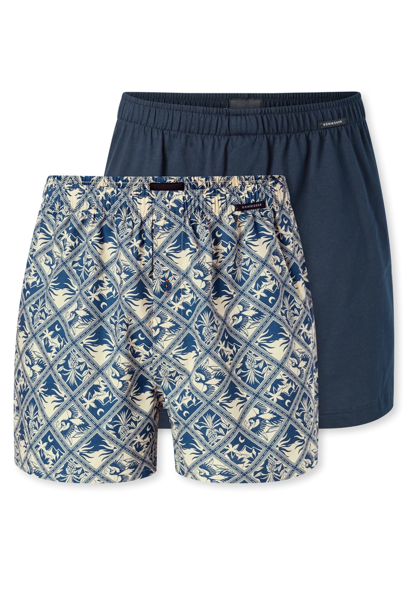 Boxershorts mit Knopfleiste 2er-Pack Dunkelblau kariert - Boxershorts Multipacks