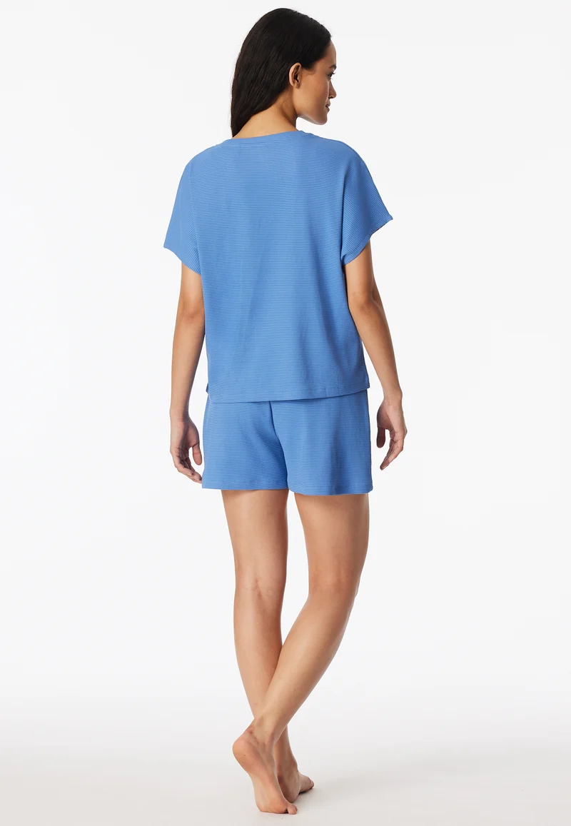 Schlafanzug kurz Feinripp Blau - Casual Feel