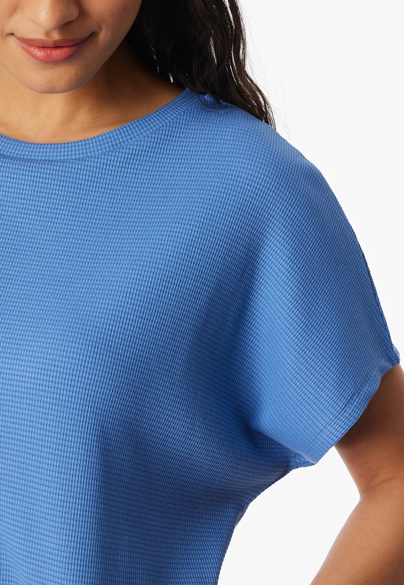 Schlafanzug kurz Feinripp Blau - Casual Feel