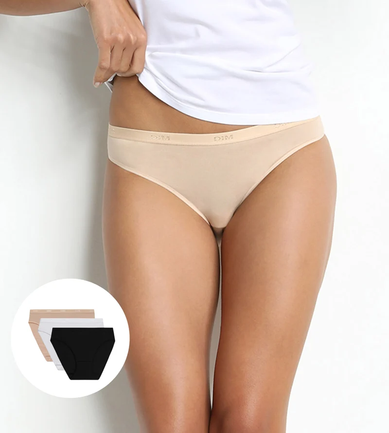 Lot de 3 slips blanc/peau/noir Les Pockets Coton