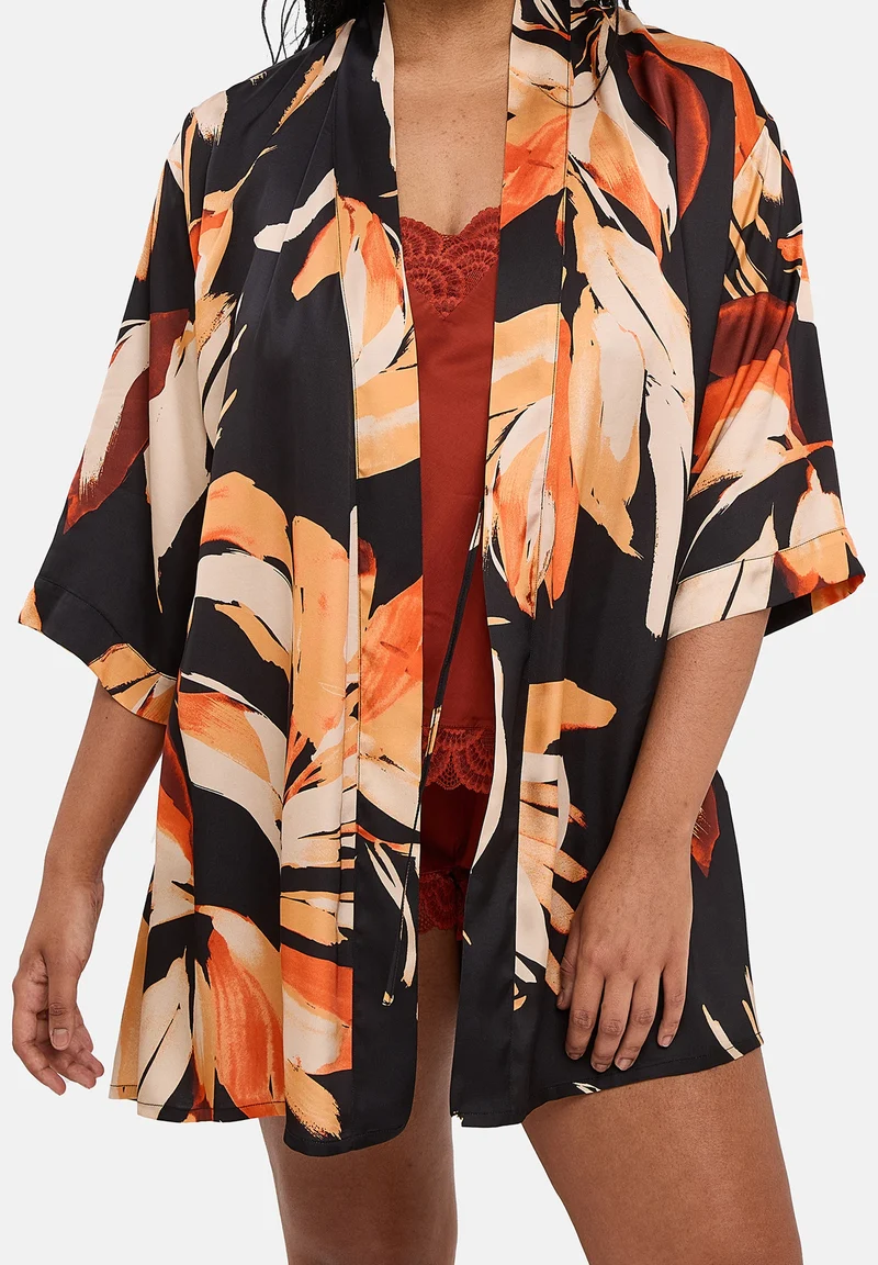 Kimono Pure Chic Feuilles Noir
