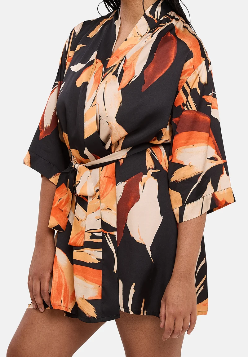 Kimono Pure Chic Feuilles Noir