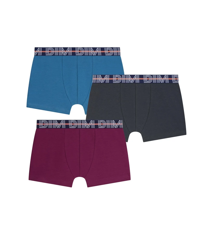 Lot de 3 boxers garçon Bordeaux Bleu Ebene Coton Stretch Kids