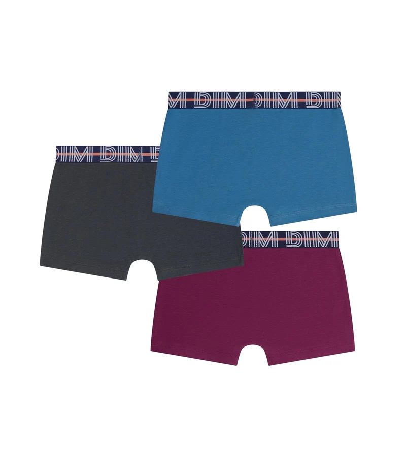 Lot de 3 boxers garçon Bordeaux Bleu Ebene Coton Stretch Kids