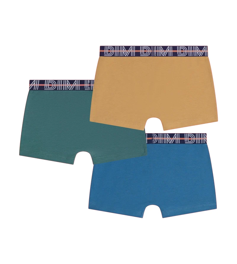 Lot de 3 boxers garçon Bleu Vert Jaune Coton Stretch Kids