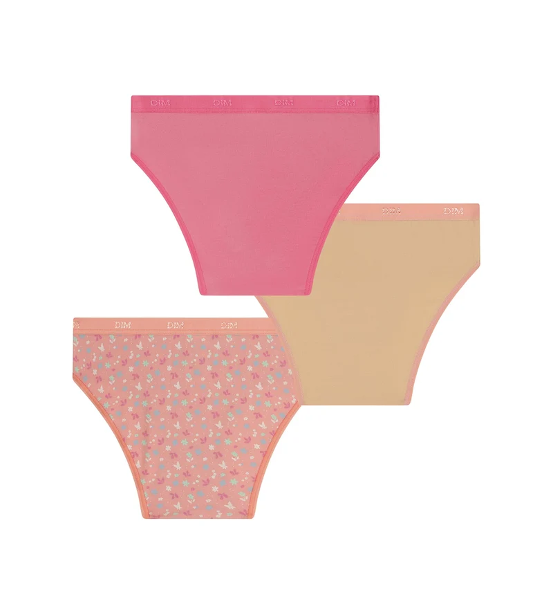 Lot de 3 culottes fille coton stretch à fleurs pêche Les Pockets