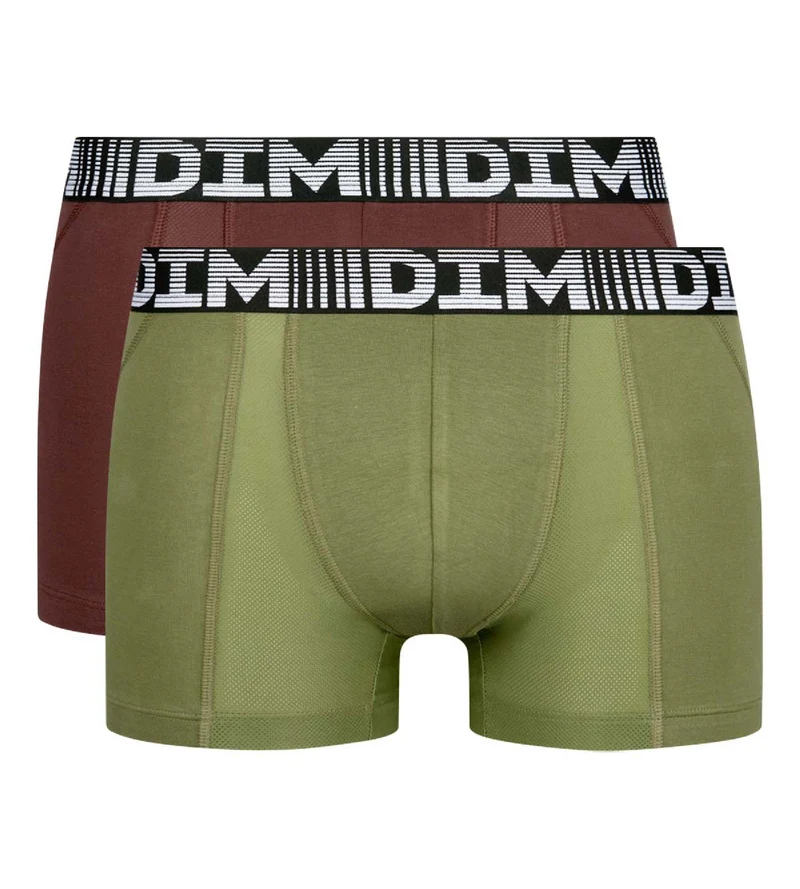 Lot de 2 boxers homme respirants coton et lycra Kaki 3D Flex Air