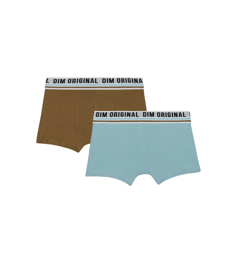 Lot de 2 boxers coton stretch Bleu Marron ceinture rétro Dim Originals