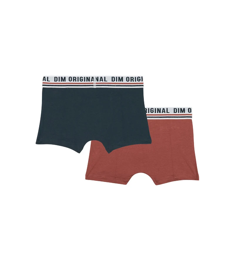 Lot de 2 boxers coton stretch Bleu Rouge ceinture rétro Dim Originals